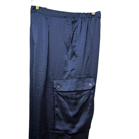DG2 Diane Gilman Satin Cargo Pants Plus Size 18W Blue Straight Leg NWT - Picture 4 of 12